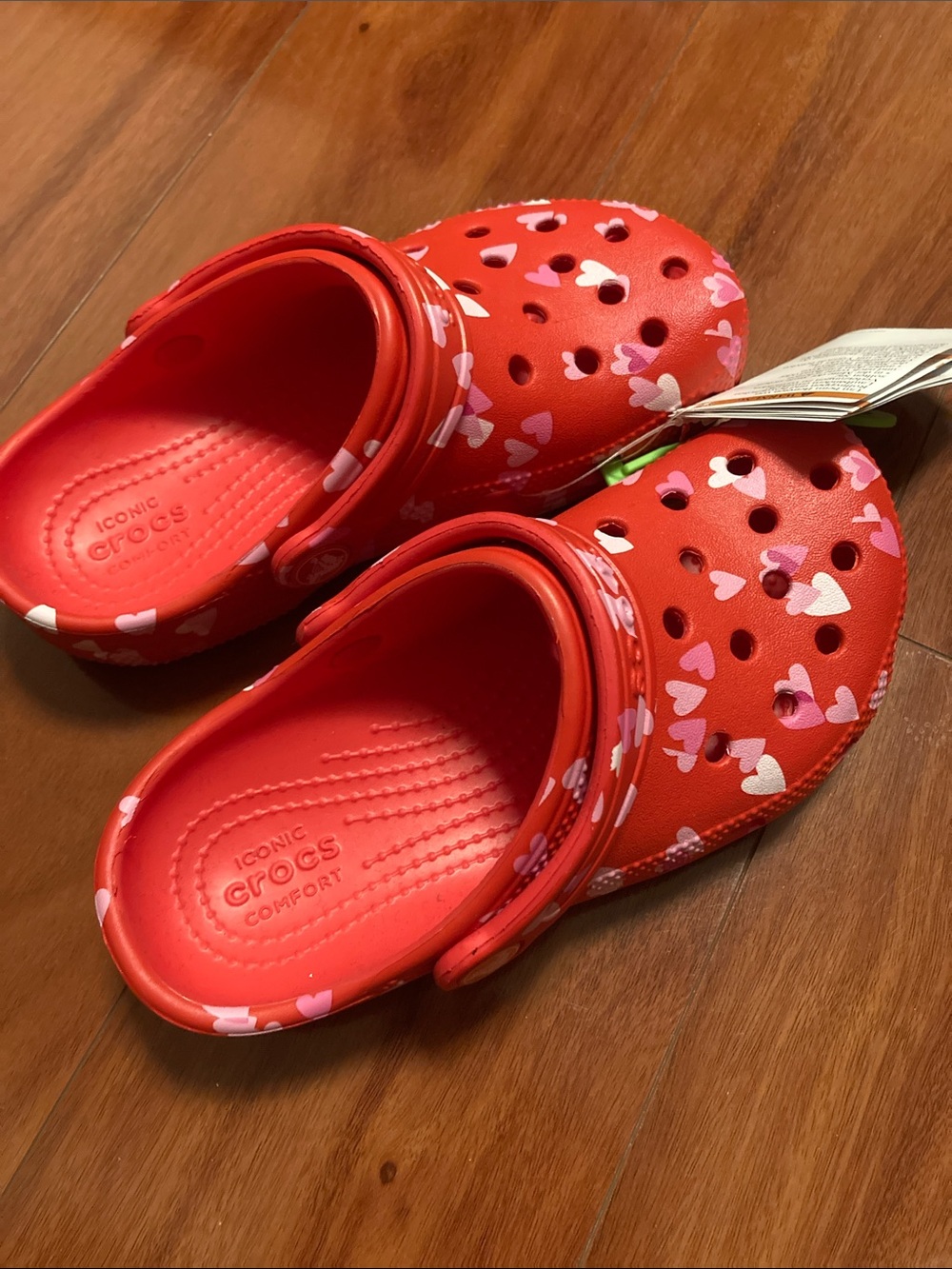 CROCS Kids Red Clog with Pink & White Heart Print